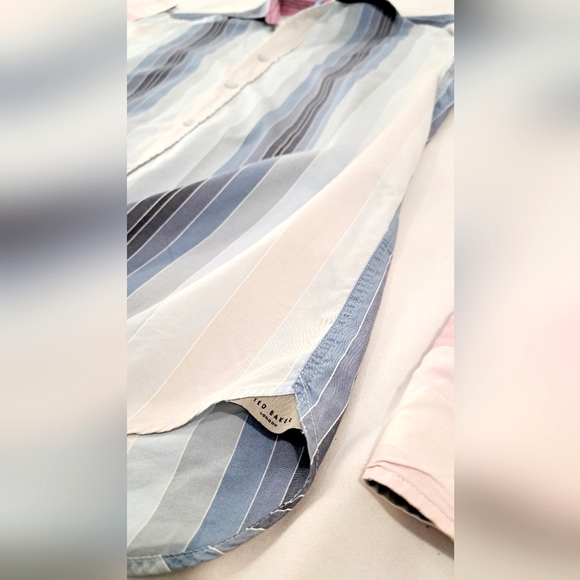 Mens Ted Baker Blue Pink Stripe Buttondown French Cuff Cotton Dress Shirt 4 L - Picture 6 of 15